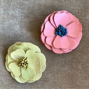 Fossil Leather Flower Brooch Pins